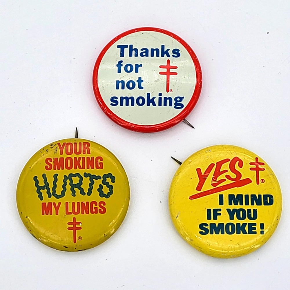 Anti No Smoking Vintage Pin Button Lot of 3 - American Lung Association Pin Back